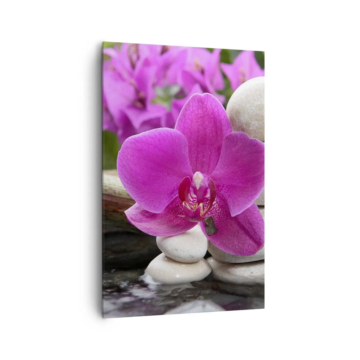 Quadro su tela - Stampe su Tela - Orchidea viola, pietre e bambù con acqua in un ambiente rilassante - 80x120cm - E già ti riposi - Decorazione murale moderna per soggiorno e camera da letto ARTTOR