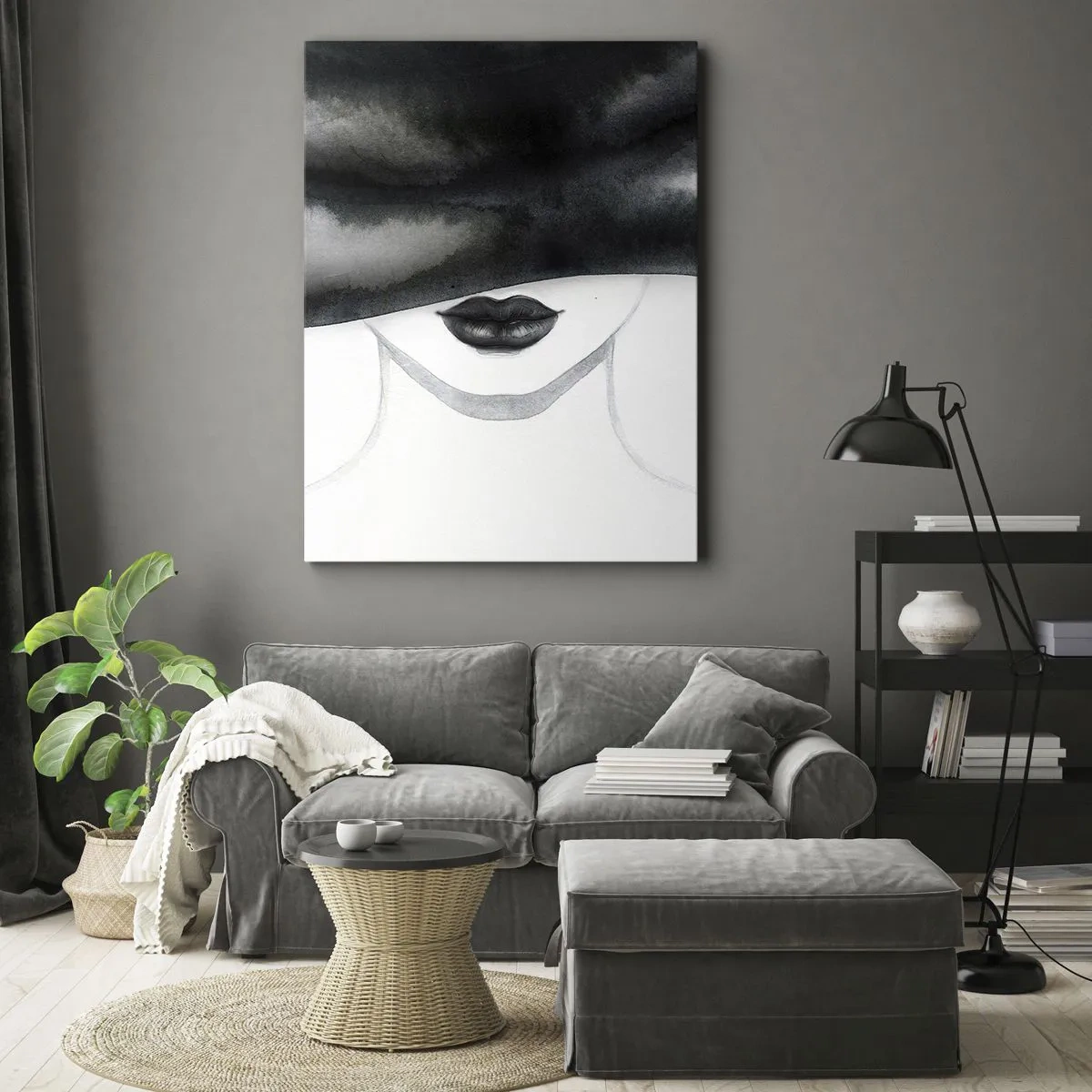Quadro su tela - Stampe su Tela - Un delicato ritratto di una donna con il volto coperto in stile monocromo. - 50x70cm - Il segreto dei sensi - Decorazione murale moderna per soggiorno e camera da letto ARTTOR