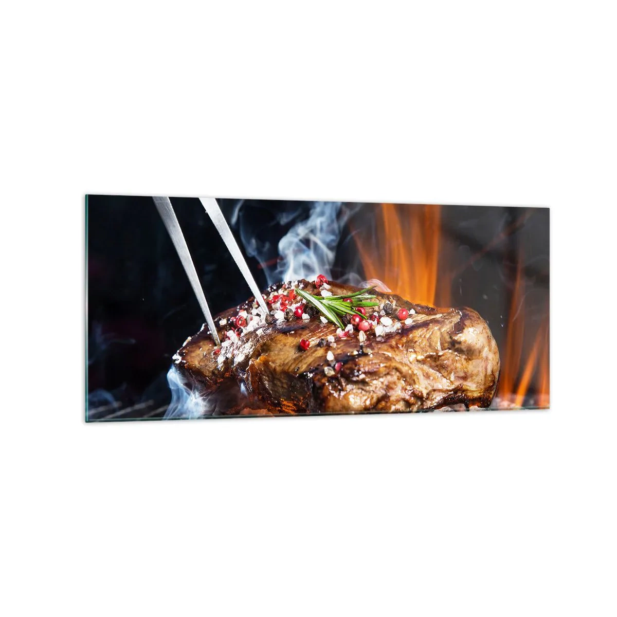 Quadro su vetro - Bistecca alla griglia con spezie - 120x50cm - Succosa e profumata - Decorazione murale moderna per soggiorno e camera da letto ARTTOR