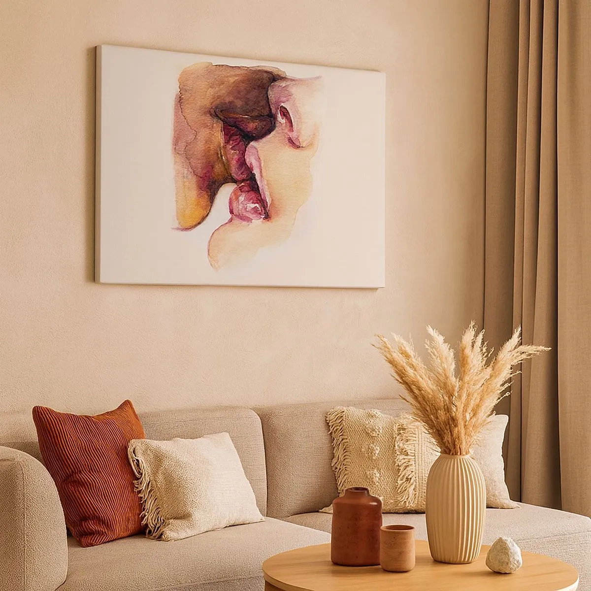 Quadro su tela - Stampe su Tela - Un dipinto ad acquerello raffigurante un primo piano di un volto - 70x50cm - Come notte e giorno, terra e cielo - Decorazione murale moderna per soggiorno e camera da letto ARTTOR