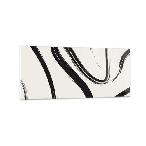 Quadro su vetro - Linee curve in bianco e nero su uno sfondo chiaro - 120x50cm - Capriccio bianco e nero - Decorazione murale moderna per soggiorno e camera da letto ARTTOR