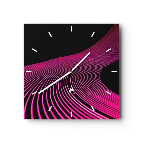 Orologio da parete - Orologio in Vetro - Linee futuristiche nei toni del rosa su sfondo nero - 30x30cm - Il viale della luce - Decorazione murale moderna per soggiorno e camera da letto ARTTOR