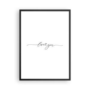 Poster in cornice nera - Scritta minimalista "Ti amo" su sfondo bianco - 50x70cm - Bianco e nero - Decorazione murale moderna per soggiorno e camera da letto ARTTOR
