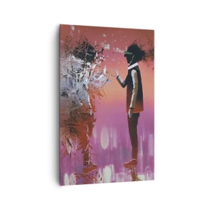 Quadro su tela - Stampe su Tela - Una scena astratta con una figura futuristica ed elementi sparsi. - 80x120cm - Puoi guardare te stesso? - Decorazione murale moderna per soggiorno e camera da letto ARTTOR
