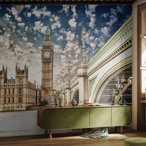 Fotomurali Premium Sand - Cirri sul Tamigi - Città, Londra, Inghilterra - 300x210 cm