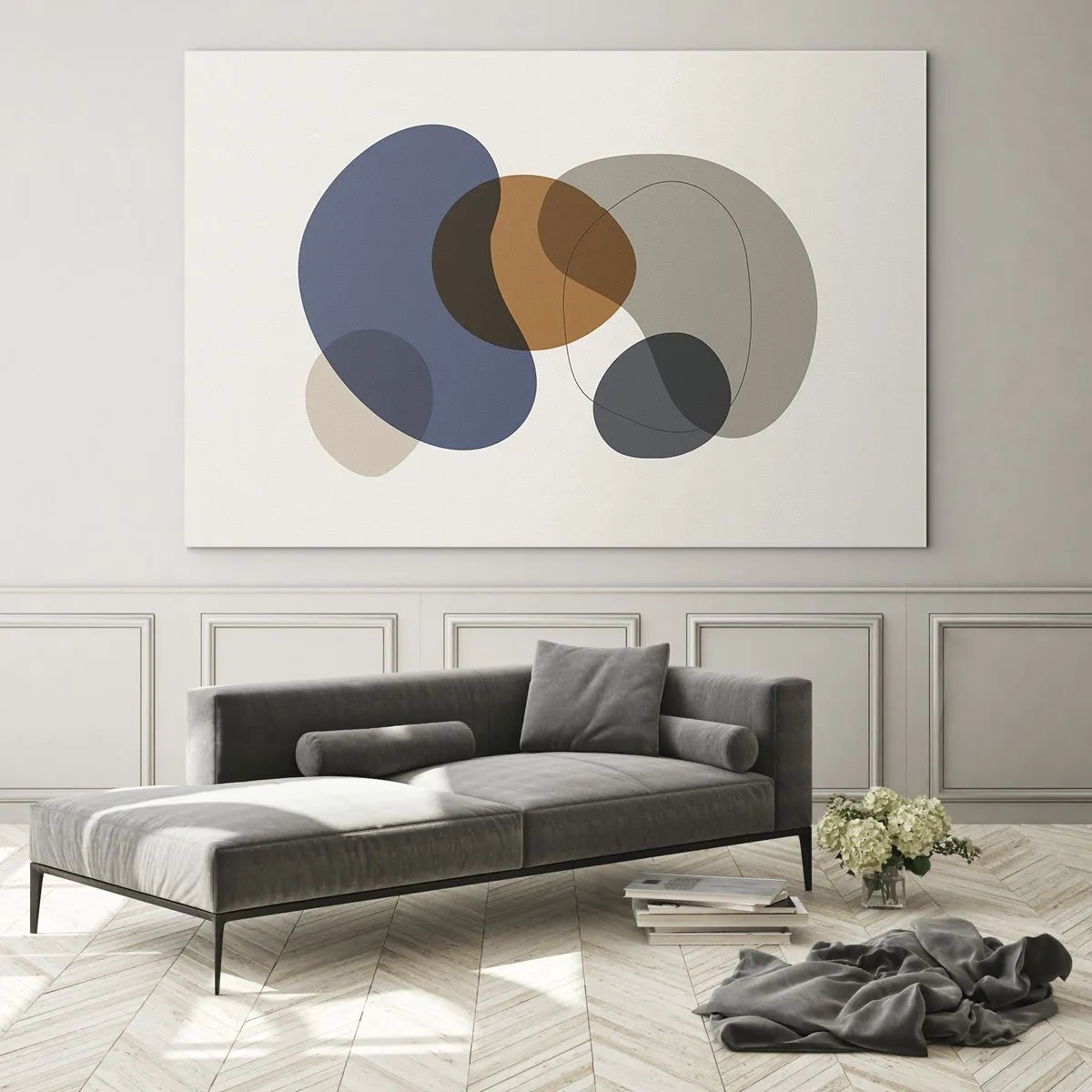 Quadro su vetro - Macchie astratte colorate nelle tonalità del blu navy e del marrone - 120x80cm - Gocce di colore - Decorazione murale moderna per soggiorno e camera da letto ARTTOR