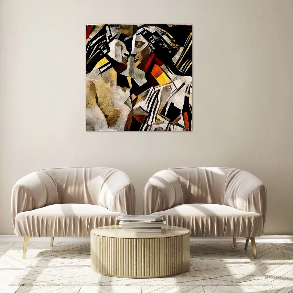 Quadro su vetro - Bacio di statue - 30x30 cm