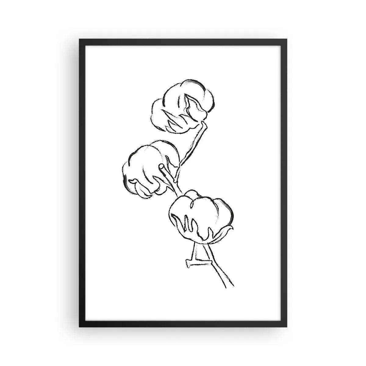 Poster in cornice nera - Uno schizzo minimalista di un ramo di cotone - 50x70cm - Piumino di cotone - Decorazione murale moderna per soggiorno e camera da letto ARTTOR
