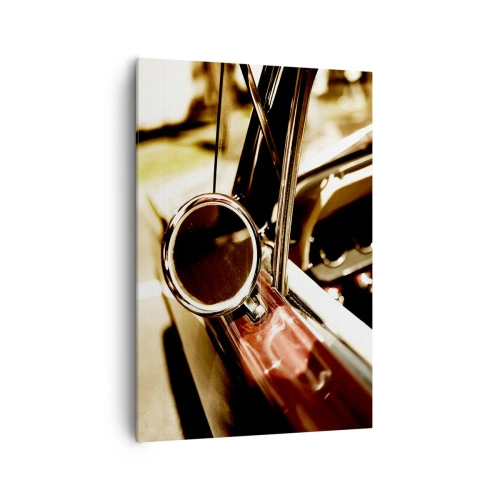 Quadro su tela - Stampe su Tela - Primo piano dello specchietto e degli interni di un'auto retrò classica - 70x100cm - Auto con un'anima - Decorazione murale moderna per soggiorno e camera da letto ARTTOR