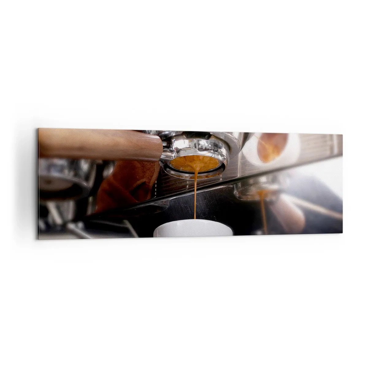 Quadro su tela - Stampe su Tela - Primo piano di una macchina da caffè che prepara un espresso fresco - 160x50cm - Il miglior momento della giornata - Decorazione murale moderna per soggiorno e camera da letto ARTTOR