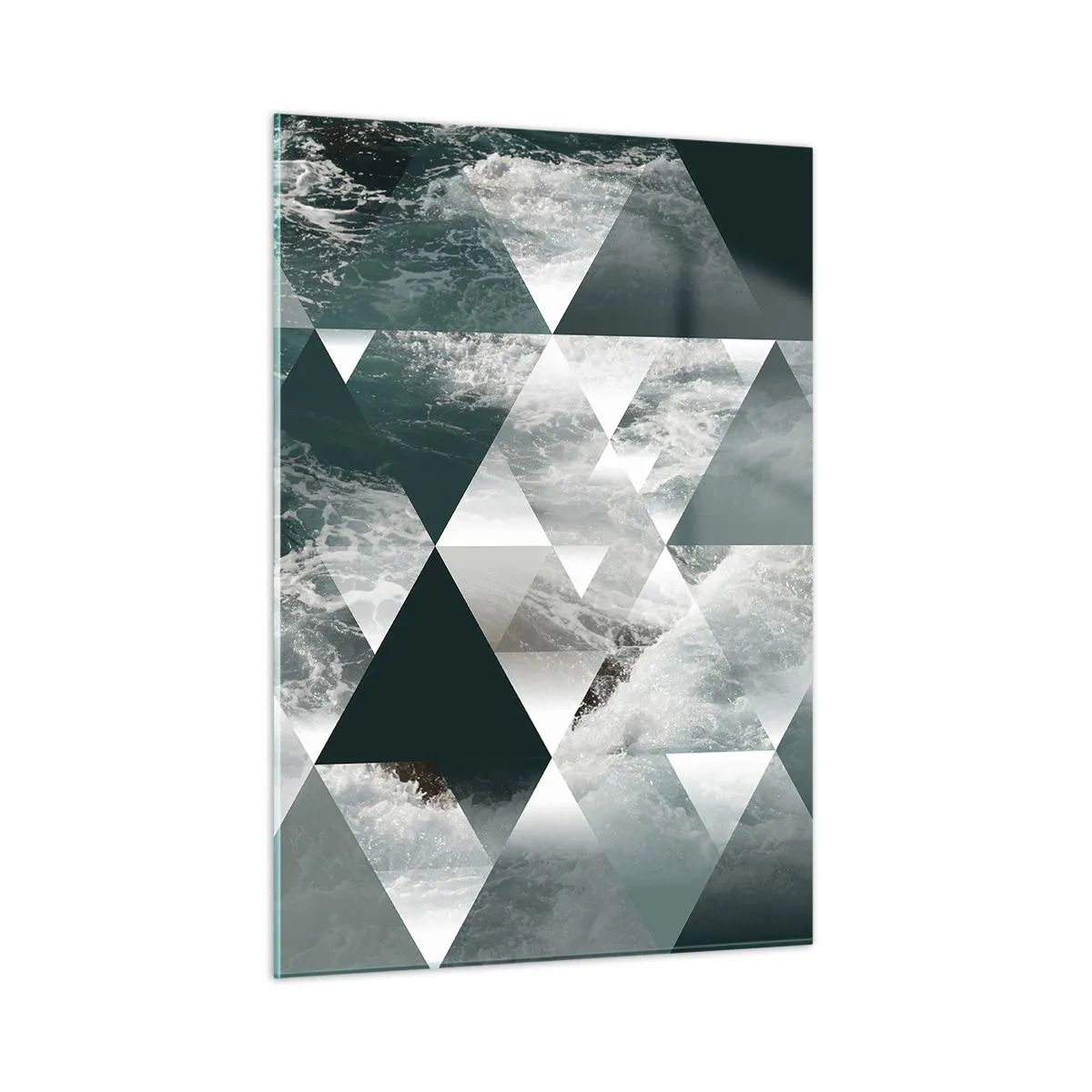 Quadro su vetro - Composizione astratta di triangoli con motivo a onde d'acqua - 50x70cm - Prospettiva di cristallo - Decorazione murale moderna per soggiorno e camera da letto ARTTOR