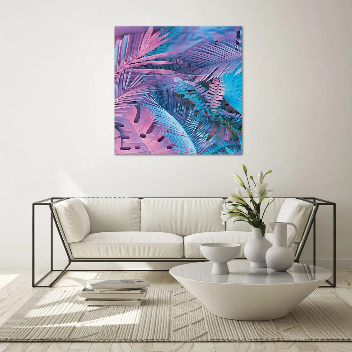 Quadro su vetro - Tropici in rosa e blu - 60x60 cm