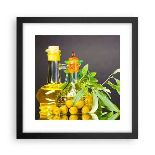Poster in cornice nera - Natura morta con olive e olio - 30x30 cm