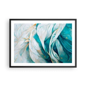 Poster in cornice nera - Foglie blu astratte con dettagli dorati - 70x50cm - Astrazione blu con motivi d'oro - Decorazione murale moderna per soggiorno e camera da letto ARTTOR