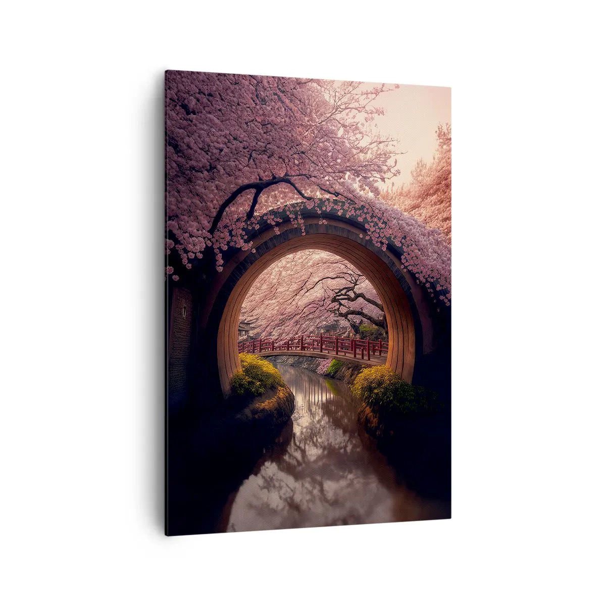 Quadro su tela - Stampe su Tela - Un ponte tradizionale giapponese circondato da fiori di ciliegio - 70x100cm - Primavera giapponese - Decorazione murale moderna per soggiorno e camera da letto ARTTOR
