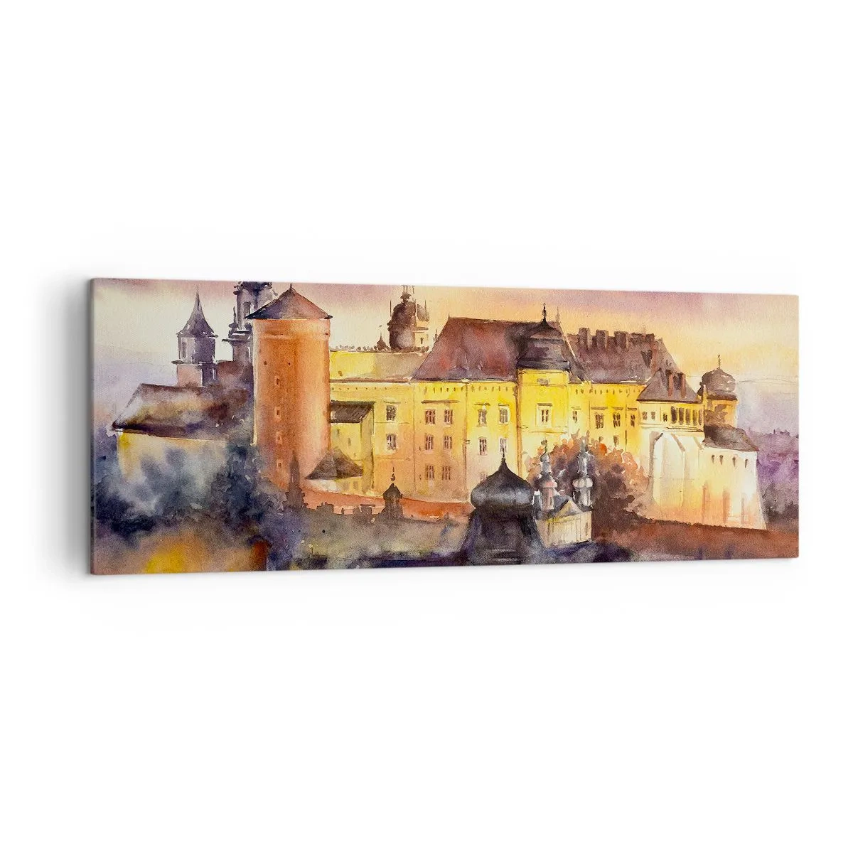 Quadro su tela - Stampe su Tela - Un pittoresco dipinto ad acquerello di un castello al tramonto - 140x50cm - Storia e fiaba - Decorazione murale moderna per soggiorno e camera da letto ARTTOR