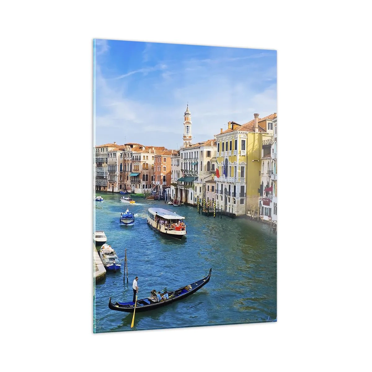 Quadro su vetro - Un canale a Venezia con gondole e barche sull'acqua - 50x70cm - Una circolazione stradale unica al mondo - Decorazione murale moderna per soggiorno e camera da letto ARTTOR