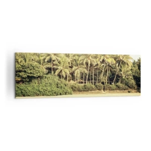 Quadro su tela - Stampe su Tela - Spiaggia tropicale con palme e mare turchese - 160x50cm - Forse qui? - Decorazione murale moderna per soggiorno e camera da letto ARTTOR