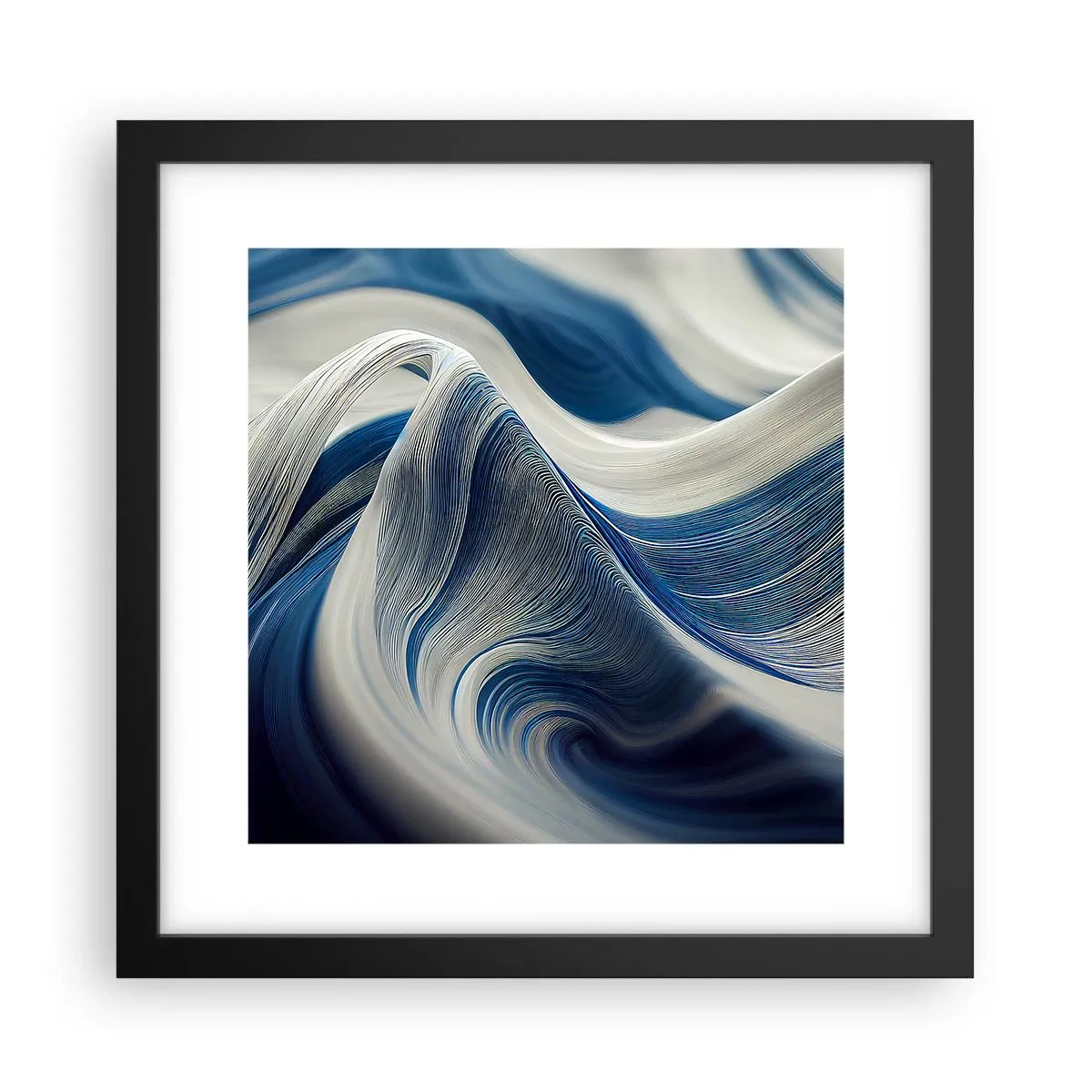 Poster in cornice nera - Fluidità di blu e di bianco - 30x30 cm