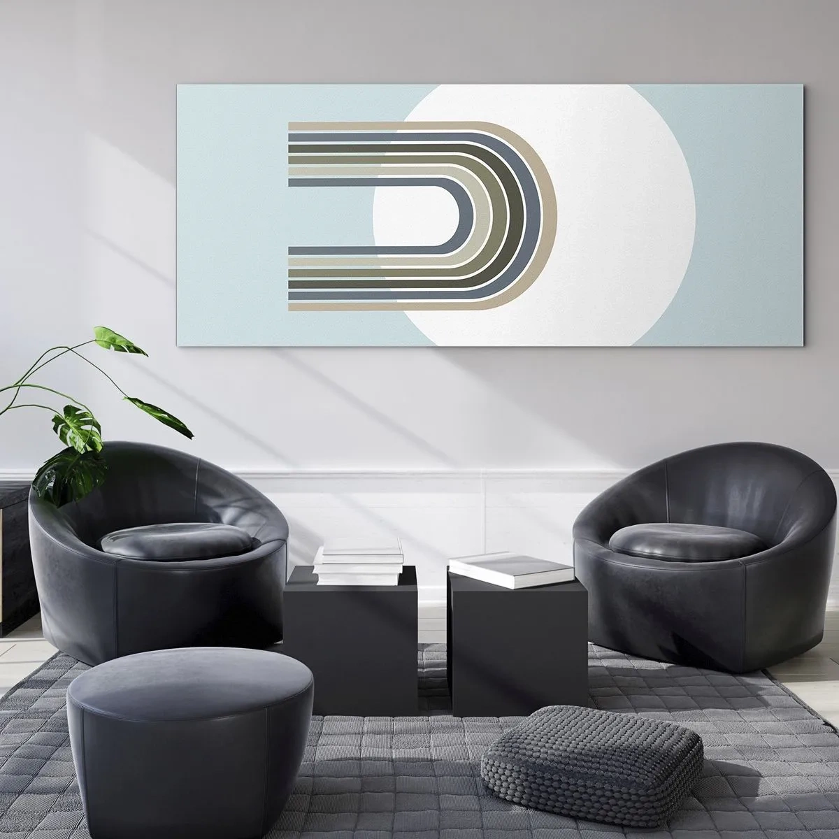 Quadro su vetro - Una composizione minimalista con un cerchio e delle linee su uno sfondo pastello. - 160x50cm - Attrazione irresistibile - Decorazione murale moderna per soggiorno e camera da letto ARTTOR