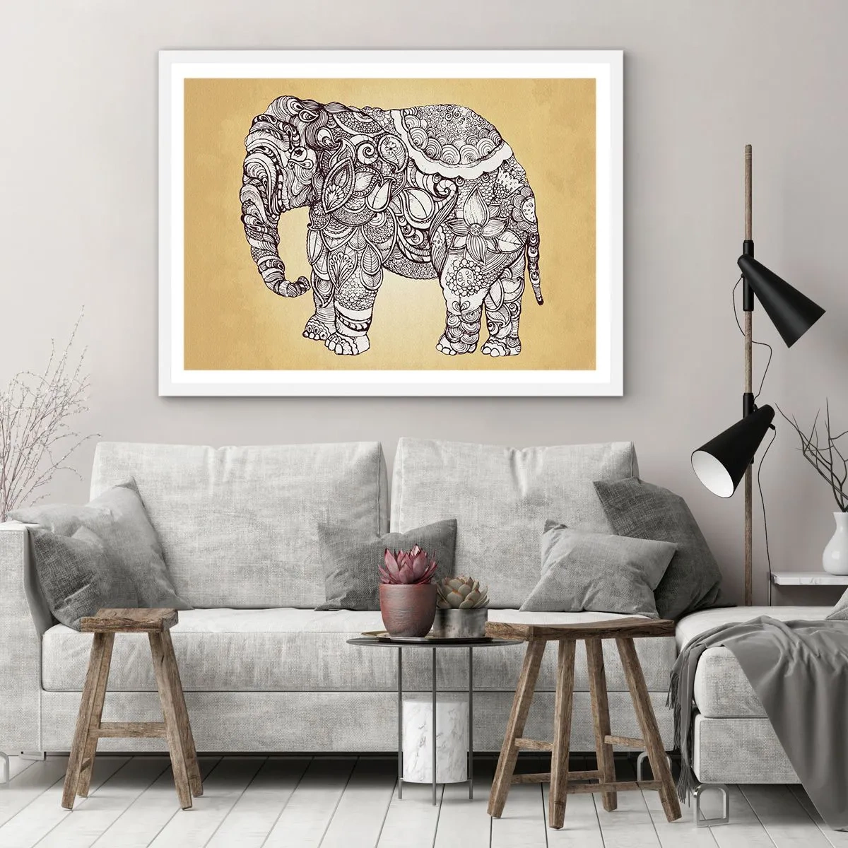 Poster in cornice bianca - L'elefante nascosto - 70x50 cm