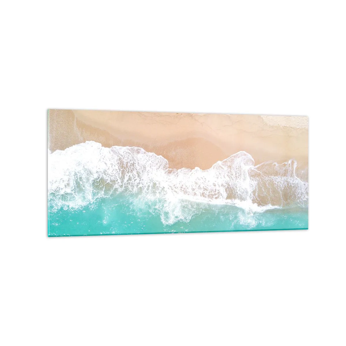 Quadro su vetro - Una vista a volo d'uccello di una spiaggia con acqua turchese e onde dolci - 120x50cm - Un tocco carezzevole - Decorazione murale moderna per soggiorno e camera da letto ARTTOR