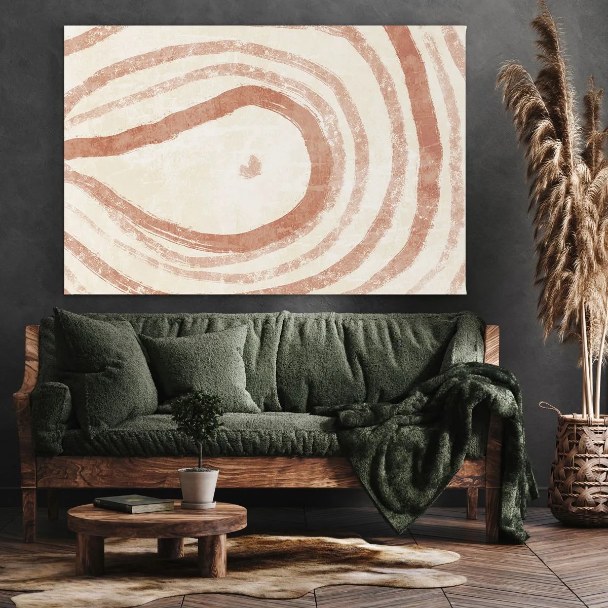 Quadro su tela - Stampe su Tela - Un motivo astratto di linee concentriche nelle tonalità del terracotta. - 70x50cm - Cerchi di corallo - Decorazione murale moderna per soggiorno e camera da letto ARTTOR