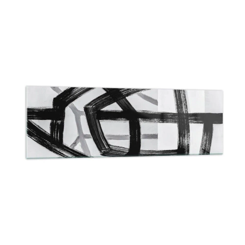 Quadro su vetro - Linee astratte in bianco e nero che si intersecano su uno sfondo chiaro - 160x50cm - Costruendo la profondità - Decorazione murale moderna per soggiorno e camera da letto ARTTOR