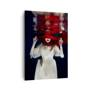 Quadro su tela - Stampe su Tela - Una donna con un cappello rosso immersa nell'acqua - 70x100cm - Donnagatto - Decorazione murale moderna per soggiorno e camera da letto ARTTOR