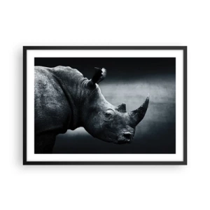 Poster in cornice nera - Ritratto in bianco e nero di un rinoceronte su sfondo scuro - 70x50cm - Profilo destro - Decorazione murale moderna per soggiorno e camera da letto ARTTOR