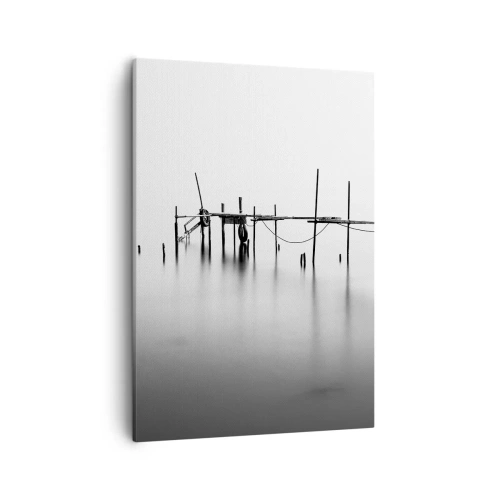 Quadro su tela - Stampe su Tela - Un molo bianco e nero immerso in un paesaggio nebbioso - 50x70cm - E se la luce non c'è? - Decorazione murale moderna per soggiorno e camera da letto ARTTOR