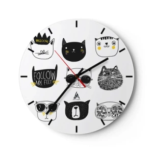 Orologio da parete - Orologio in Vetro - Illustrazioni divertenti di facce di gatti - 30x30cm - Ognuno è diverso - Decorazione murale moderna per soggiorno, cucina e camera da letto ARTTOR