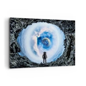 Quadro su tela - Stampe su Tela - Astronauta contro un paesaggio spaziale con la Terra sullo sfondo - 100x70cm - Già vicino a casa - Decorazione murale moderna per soggiorno e camera da letto ARTTOR