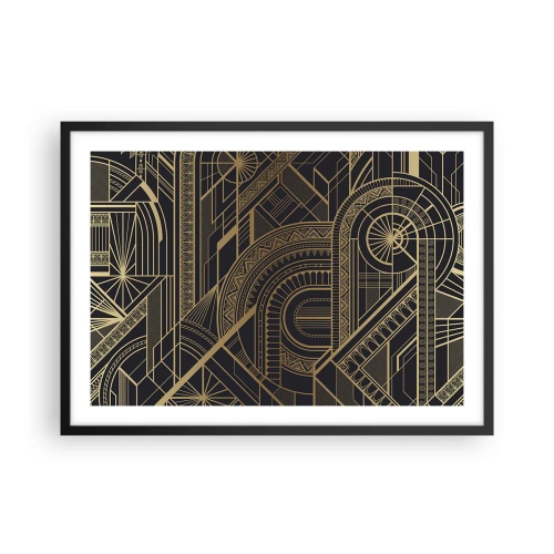 Poster in cornice nera - Motivi geometrici dorati su sfondo nero in stile Art Déco - 70x50cm - Concetti, idee, progetti - Decorazione murale moderna per soggiorno e camera da letto ARTTOR