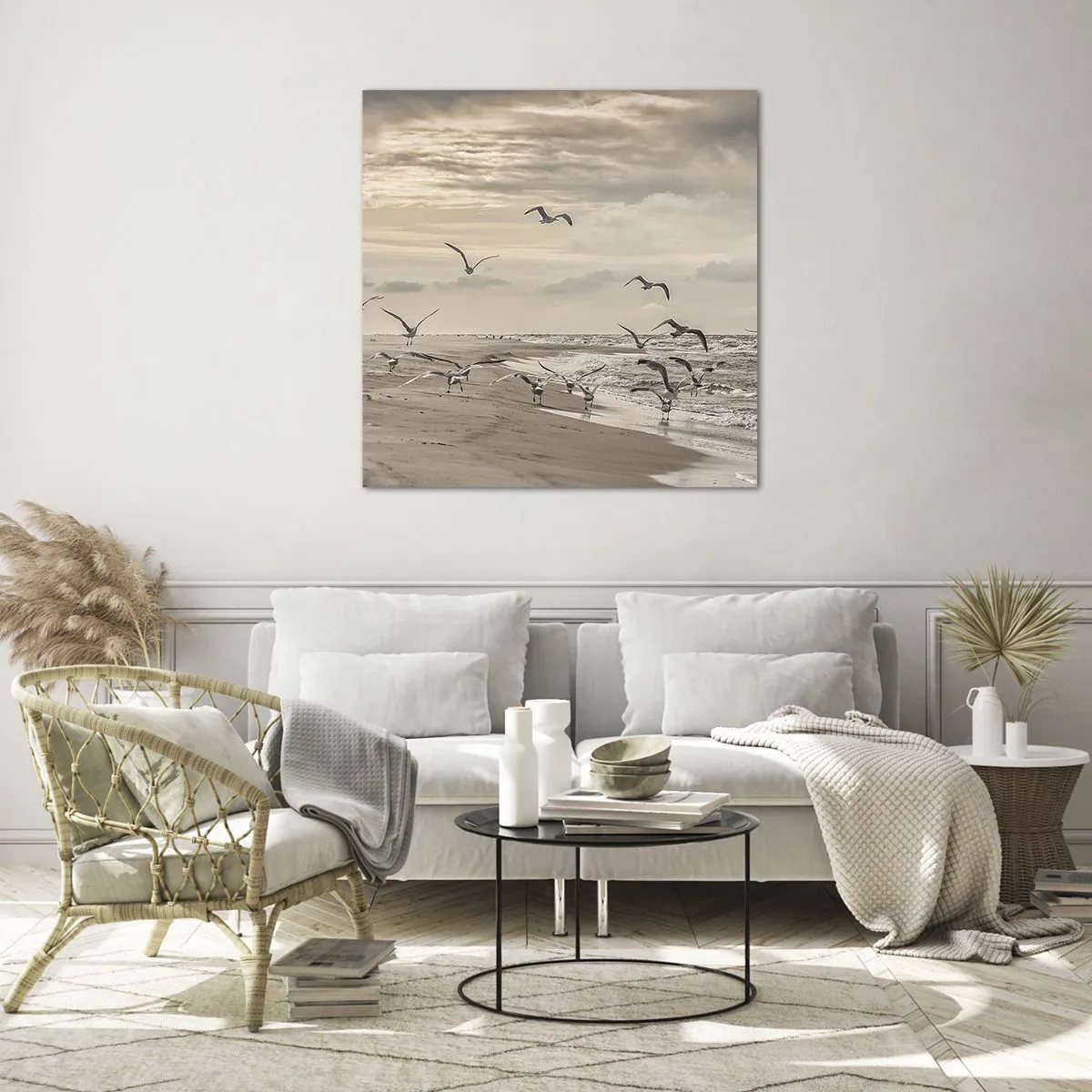 Quadro su vetro - Brusio del mare, canto degli uccelli - 30x30 cm