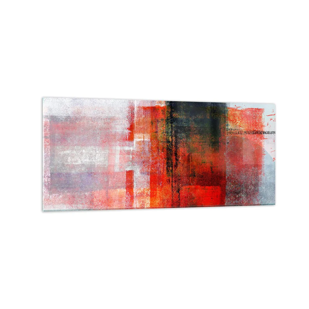 Quadro su vetro - Composizione geometrica astratta con accenti rossi e arancioni - 120x50cm - Composizione arroventata - Decorazione murale moderna per soggiorno e camera da letto ARTTOR
