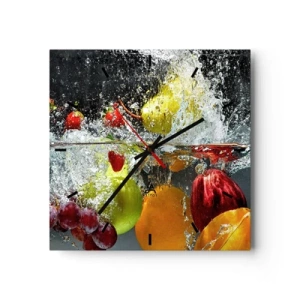 Orologio da parete - Orologio in Vetro - Frutti colorati in acqua durante l'immersione dinamica - 30x30cm - Frutta rinfrescante - Decorazione murale moderna per soggiorno e camera da letto ARTTOR