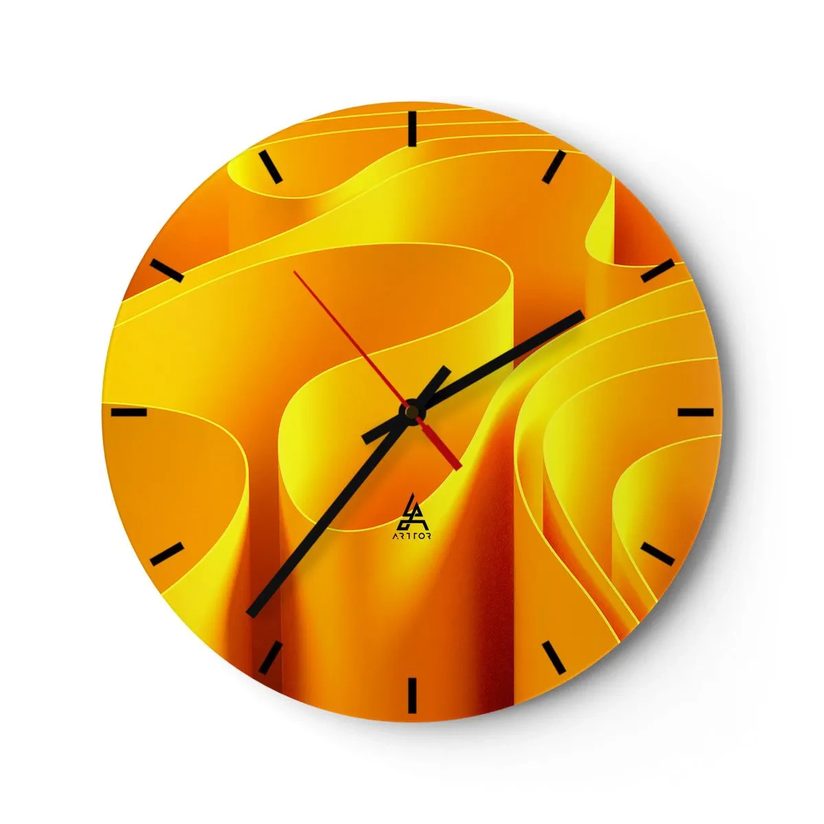 Orologio da parete - Orologio in Vetro - Forme astratte dorate che ricordano onde di luce - 30x30cm - Come onde di sole - Decorazione murale moderna per soggiorno, cucina e camera da letto ARTTOR