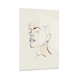Quadro su vetro - Ritratto di una donna dalle linee minimaliste su uno sfondo chiaro - 50x70cm - Sguardo fiero - Decorazione murale moderna per soggiorno e camera da letto ARTTOR