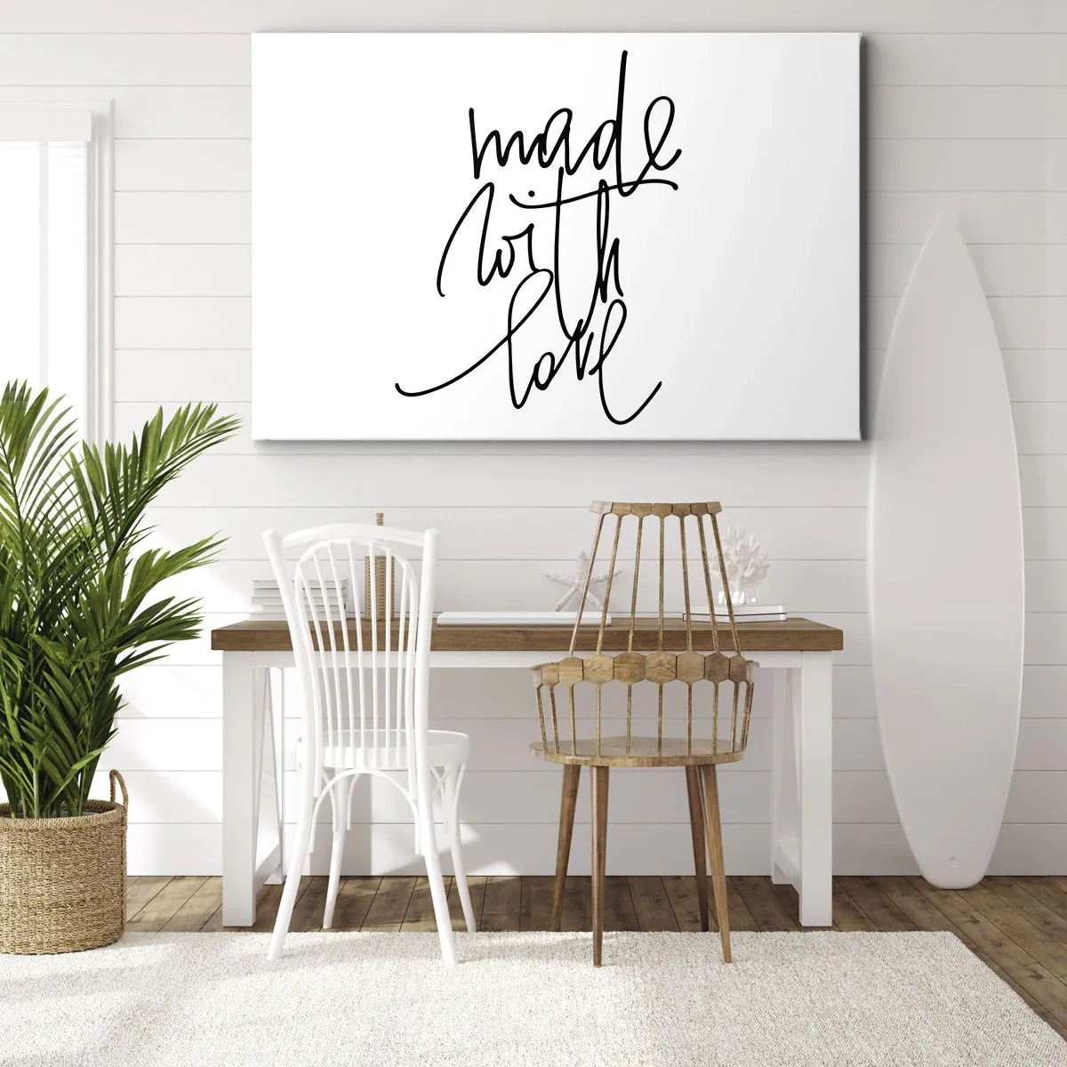 Quadro su tela - Stampe su Tela - Scritta nera "Fatto con amore" su sfondo bianco - 70x50cm - La migliore marca - Decorazione murale moderna per soggiorno e camera da letto ARTTOR