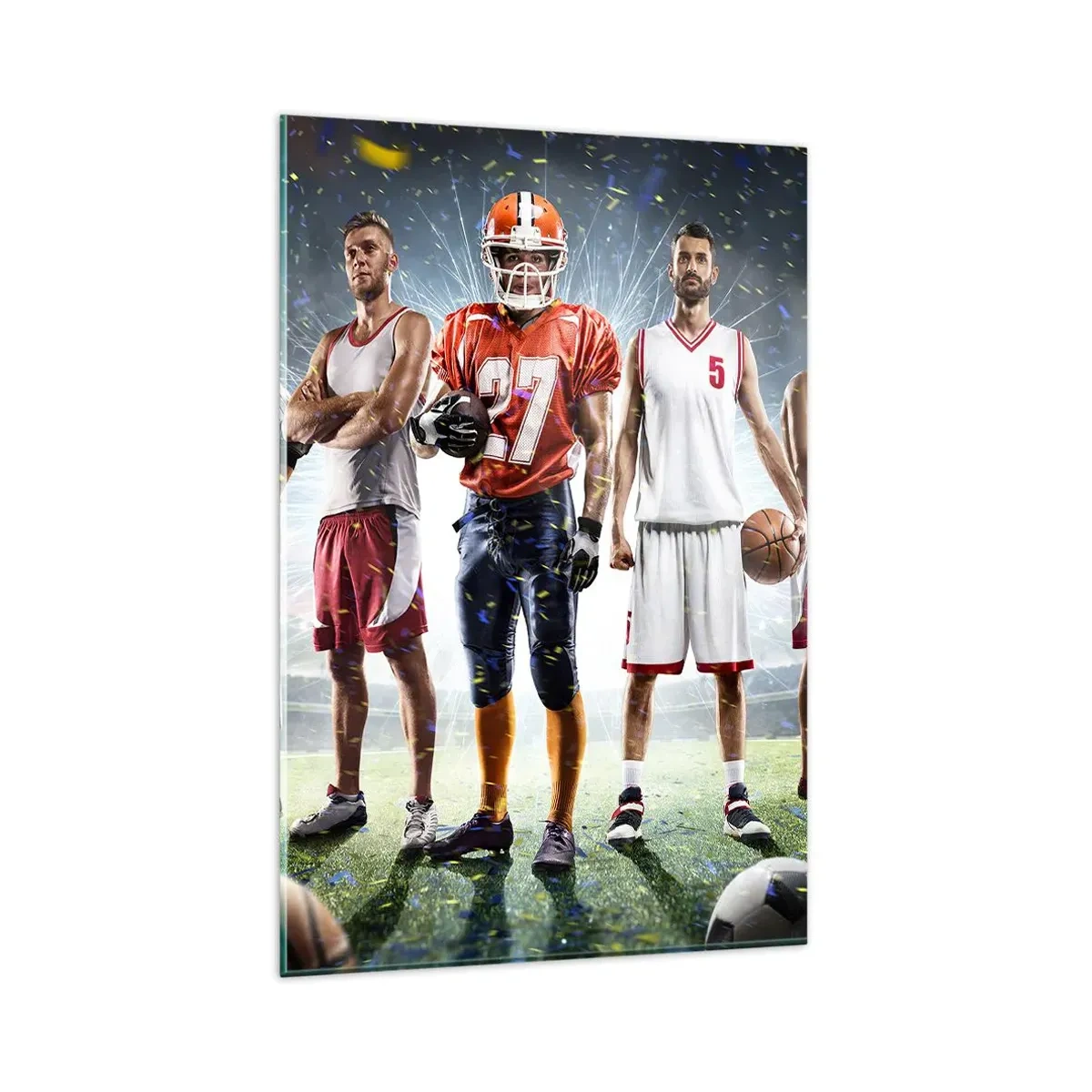 Quadro su vetro - Una scena dinamica di atleti di varie discipline nello stadio sotto i riflettori - 80x120cm - I campi dei gladiatori - Decorazione murale moderna per soggiorno e camera da letto ARTTOR