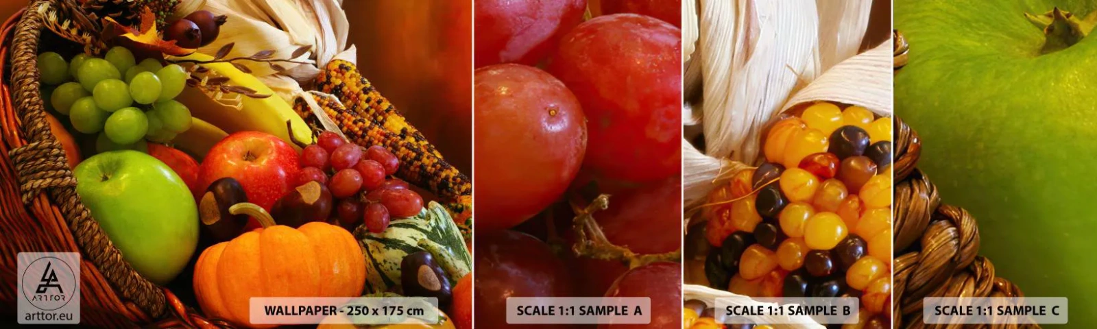 Campione di Fotomurale Adesivo Deluxe Sticker - Cesta dell'abbondanza - Gastronomia, Frutta, Verdure - 100x30 cm