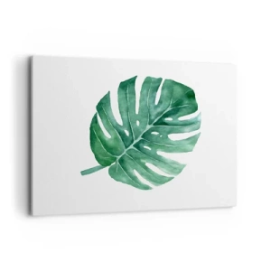 Quadro su tela - Stampe su Tela - Foglia di monstera verde in stile minimalista - 100x70cm - Concetto verde - Decorazione murale moderna per soggiorno e camera da letto ARTTOR