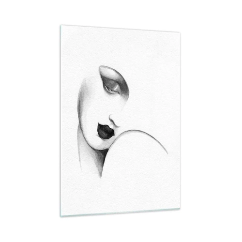 Quadro su vetro - Schizzo Art Déco del volto di una donna in bianco e nero - 50x70cm - Nello stile di Lempicka - Decorazione murale moderna per soggiorno e camera da letto ARTTOR