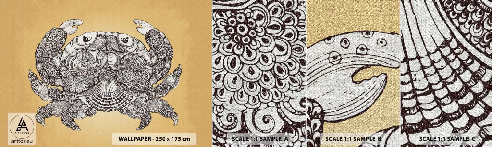 Campione di Fotomurale Premium Canvas - I racconti del granchio - Granchio, Animali, Disegno - 100x30 cm