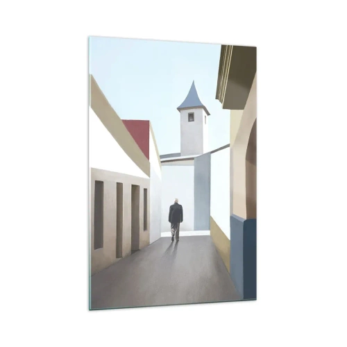 Quadro su vetro - Una strada minimalista con la sagoma di un uomo sullo sfondo - 70x100cm - Passeggiata assolata - Decorazione murale moderna per soggiorno e camera da letto ARTTOR