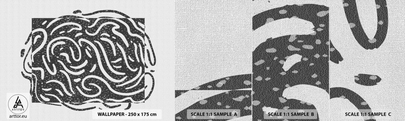 Campione di Fotomurale Premium Canvas - Astrazione: la danza della gioia - Boho, Bianco e nero, Minimalismo - 100x30 cm