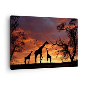 Quadro su tela - Stampe su Tela - Sagome di giraffe sullo sfondo del tramonto africano - 70x50cm - Piccola cena tra amici - Decorazione murale moderna per soggiorno e camera da letto ARTTOR