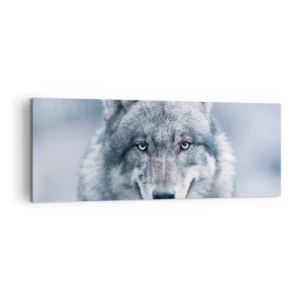 Quadro su tela - Stampe su Tela - Un lupo dallo sguardo intenso in un paesaggio invernale - 140x50cm - Accetti la sfida? - Decorazione murale moderna per soggiorno e camera da letto ARTTOR