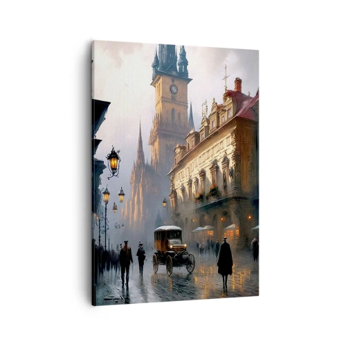 Quadro su tela - Stampe su Tela - Scena di strada serale con architettura storica - 50x70cm - Il fascino delle sere di Praga - Decorazione murale moderna per soggiorno e camera da letto ARTTOR